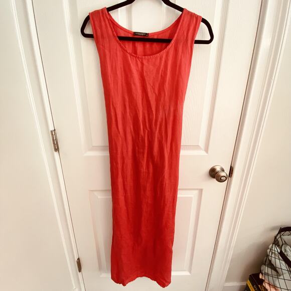 Lungo L'Arno Dress Womens Large Red 100% Linen Sleeveless Tie Back Made Italy - Picture 1 of 4